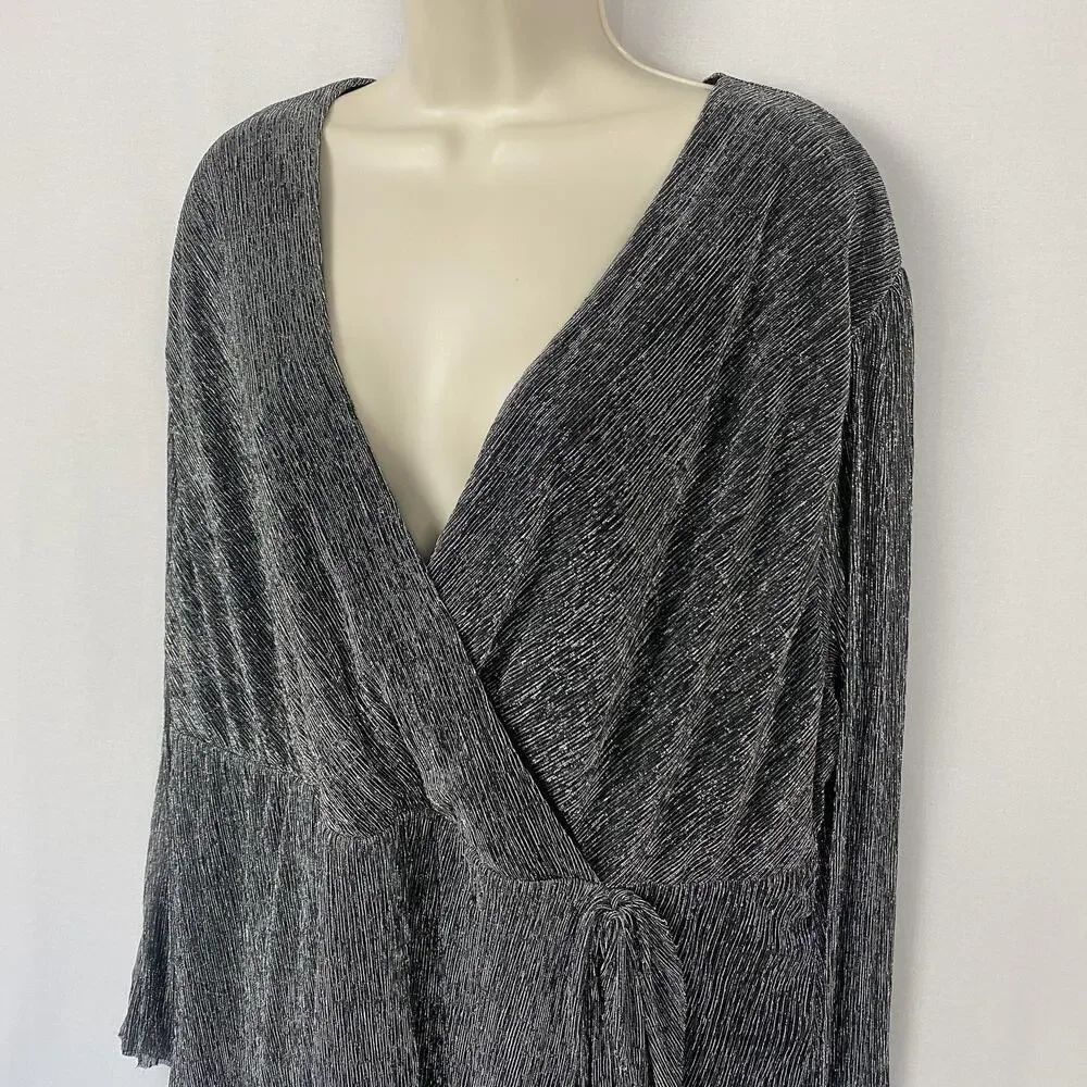 Serra Dress Womens XXL Metallic Silver Pleated Faux Wrap New Years Party Glam - Picture 2 of 15